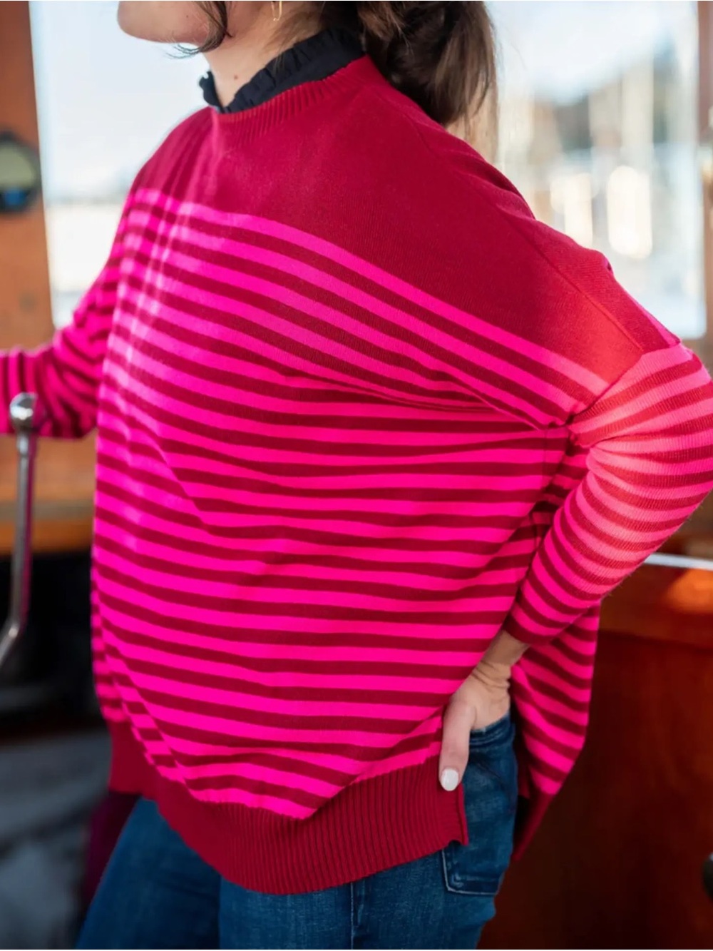 NEW Mersea Catalina Modern Crewneck Sweater Pink Red Stripe OS NWT     G3